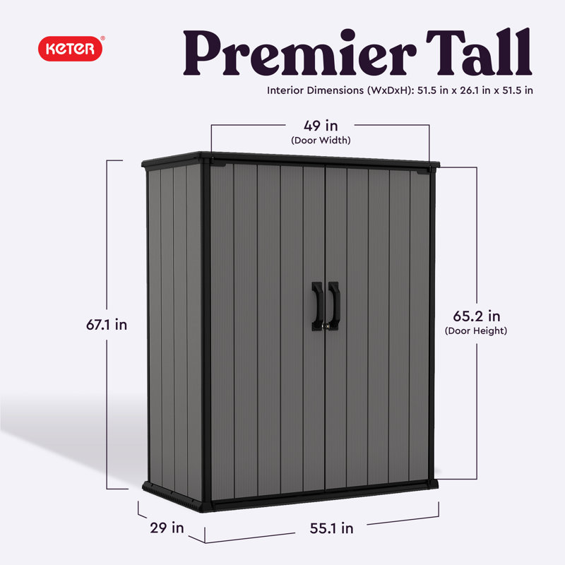 Keter Premier Tall 4.6x5.6 ft. Vertical Resin Outdoor Storage Shed for Patio Furniture and Tools