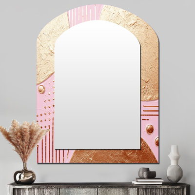 Golden Full Moon Glam Simplicity - grand miroir à arche géométrique, décor de miroir mural asymétrique moderne et unique, impression d'art en métal