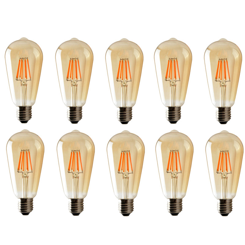 6W E27 Dimmable LED Vintage Edison GLS Light Bulb Amber (Set of 10)