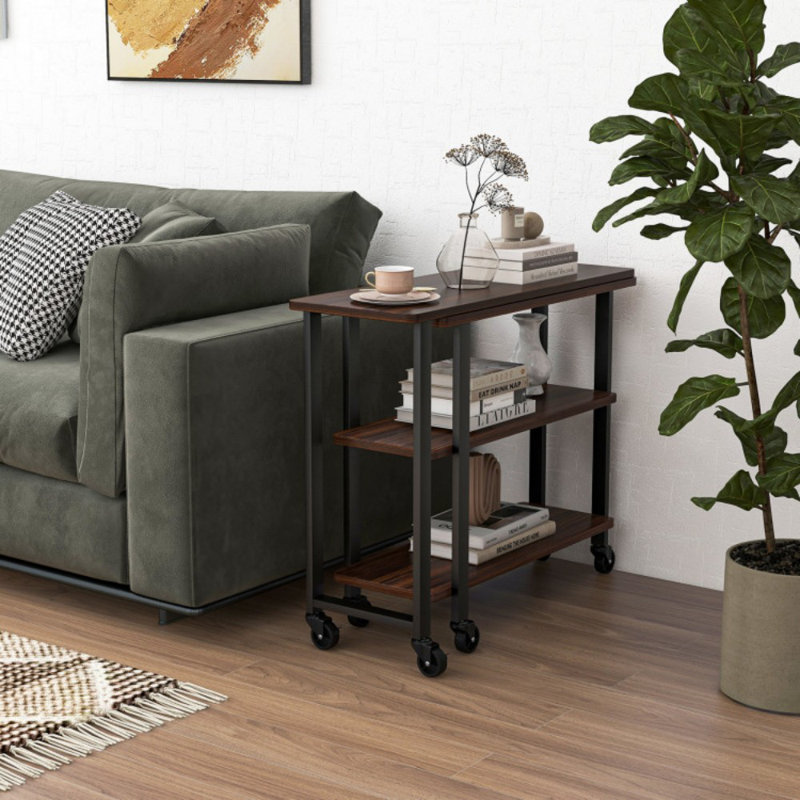 Patented 360° Free Rotating Sofa Side Table with Storage Shelves and Casters