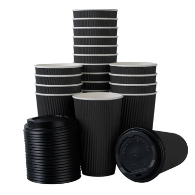 Restaurantware 16 Oz Coffee Cups Pack of 200 Ripple Wall Insulated Paper Cups, Black Disposable, For Hot Beverage With Built-In Insulation Non-Slip Grip For Coffee Shop Takeaway