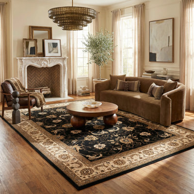Rug Branch Yasmin 4' x 6' (3'9" x 5'6") Cream/Black Persian Medallion Indoor Area Rug, Traditional, Low Pile, Stain-Resistant Carpet - Living Room, Bedroom, Dining Room, and Kitchen