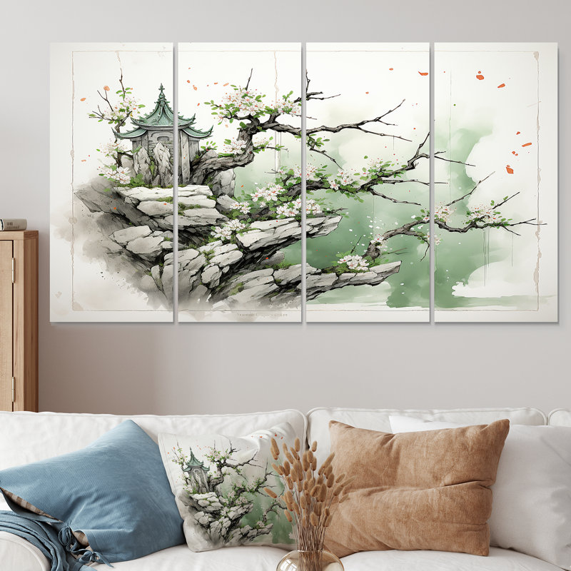 Gloomy Horizon Landscape Blooms - Ensemble de 4 décorations murales paysage moderne, H 32 po x l 64 po
