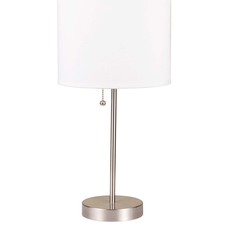 Lampe de table haute 19 po en métal avec finition argentée, abat-jour blanc