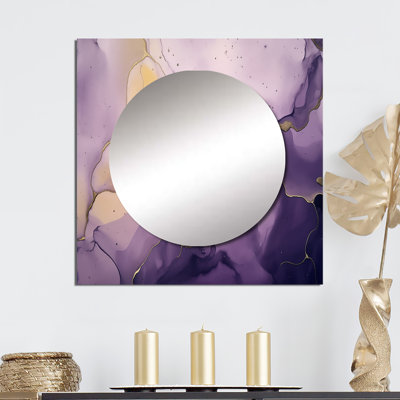 Arianis - Purple and Gold Marble Ink Clouds I Fractals Square Mirror Wall Art For Bathroom