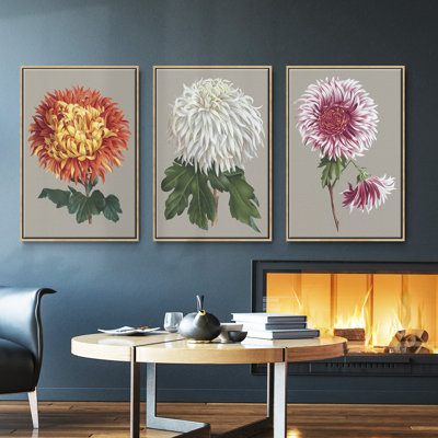 " Chrysanthemum On Gray I " 3 - Pieces