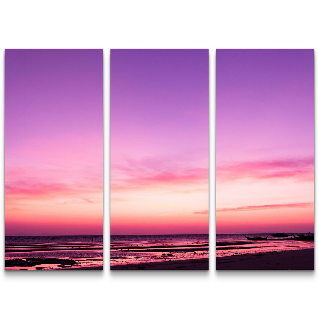 3-tlg. Leinwandbilder-Set Pinker Sonnenuntergang am Meer