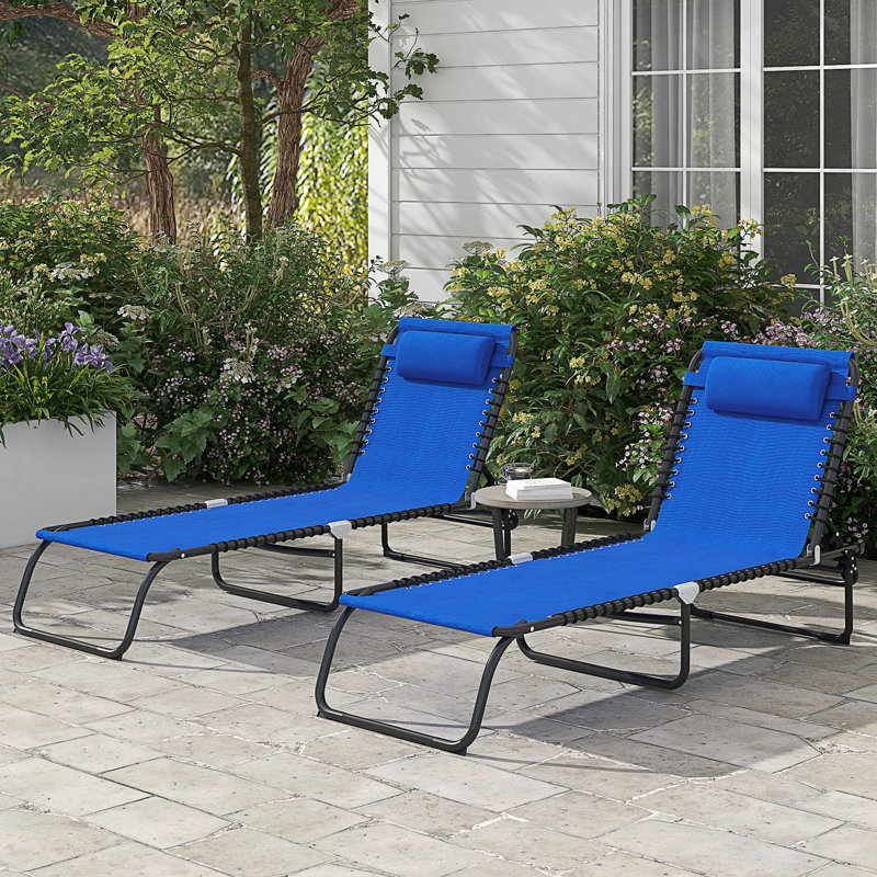 Ensemble de 2 chaises longues pliantes et chaises longues, Bleu clair