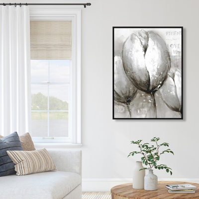 Three White Tulips Print On Canvas