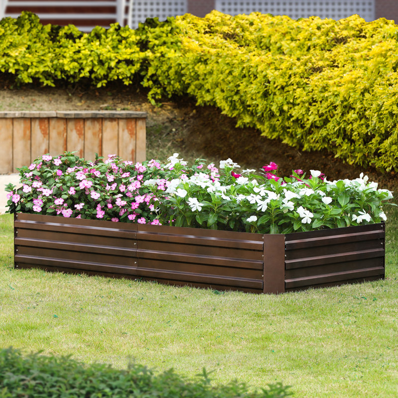 Severson 70.2'' L Rectangular Raised Garden Bed Planter Box, Metal Outdoor Vegetable Garden Bed, Brown