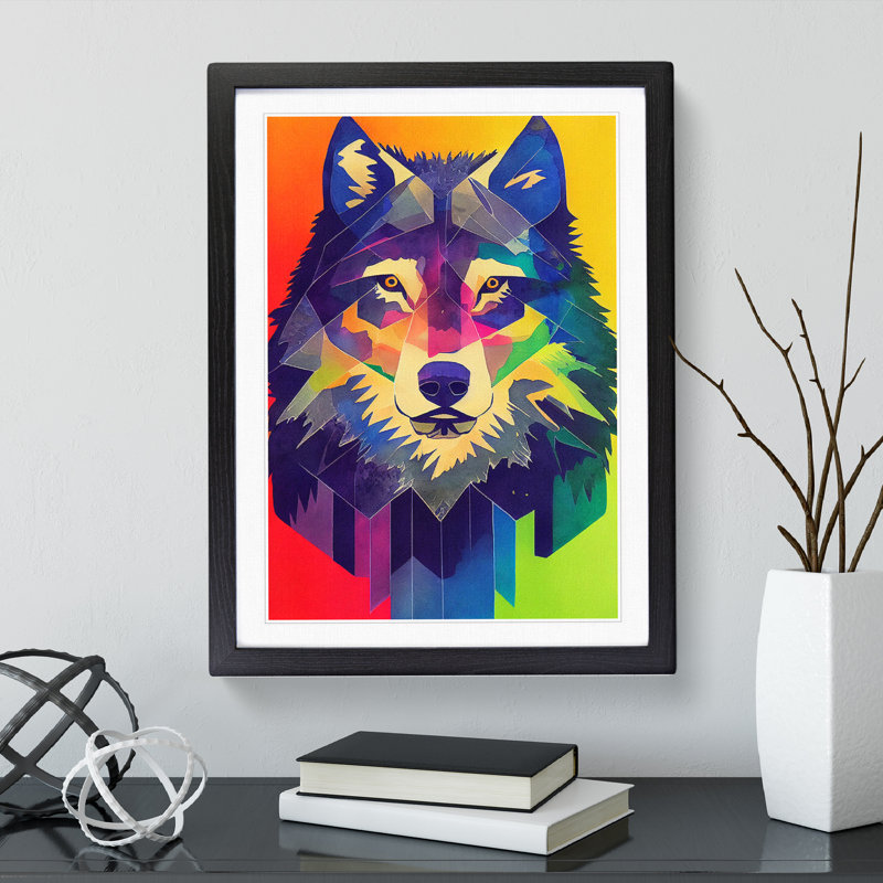 Futuristic Wolf No.2 - Single Picture Frame Print, Black, 64cm H x 46cm W x 2cm D