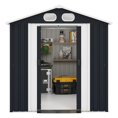 Campcraft 8x6 FT Outdoor Storage Shed, Metal Tool shed & Outdoor Storage with Lockable Doors & Air Vents, for Backyard Garden Patio, Dark Gray