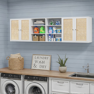 Armoire murale en rotin de 78,8 po, armoire flottante murale avec tablette réglable, armoire de rangement suspendue pour salle de lavage, salle de bain, cuisine