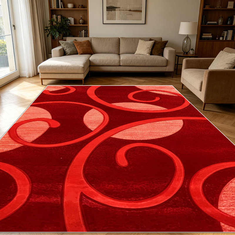 Tapis de salon à motif de volutes rouge bourgogne 1pc pour le salon, doux et confortable, convient à toutes les saisons, facile à entretenir, tapis de sol intérieur lavable à la machine, sous la table de ferme convenant à la table à manger, au vestibule, à la chambre à coucher, à la cuisine et à la maison