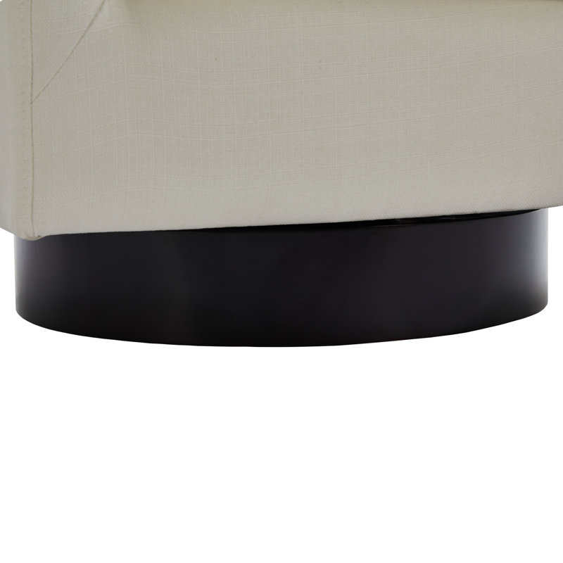 Applewold Upholstered Beige Cotton Blend Swivel Barrel Chair with Solid Wood Base, Beige Fabric