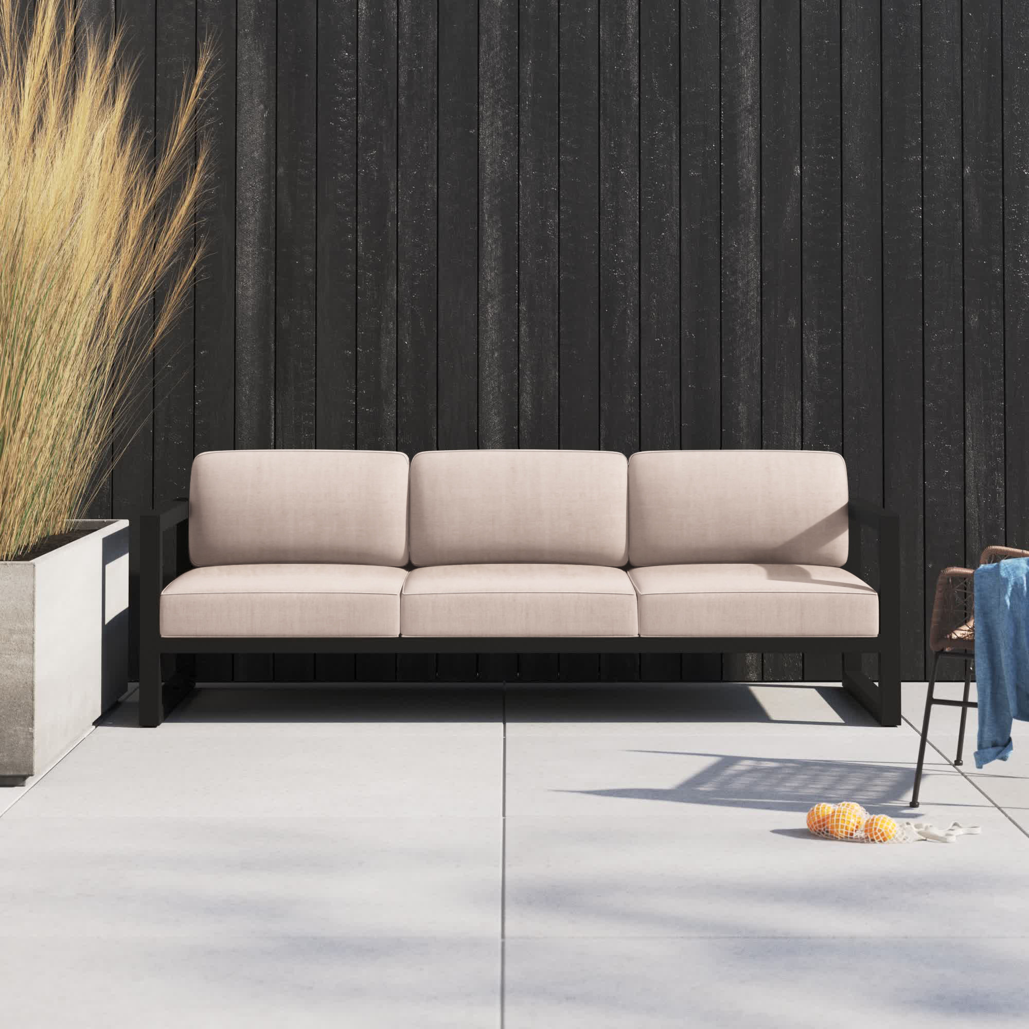 Smith 84" Outdoor Sofa with Sunbrella® Cushions, Canvas Flax, Slate
