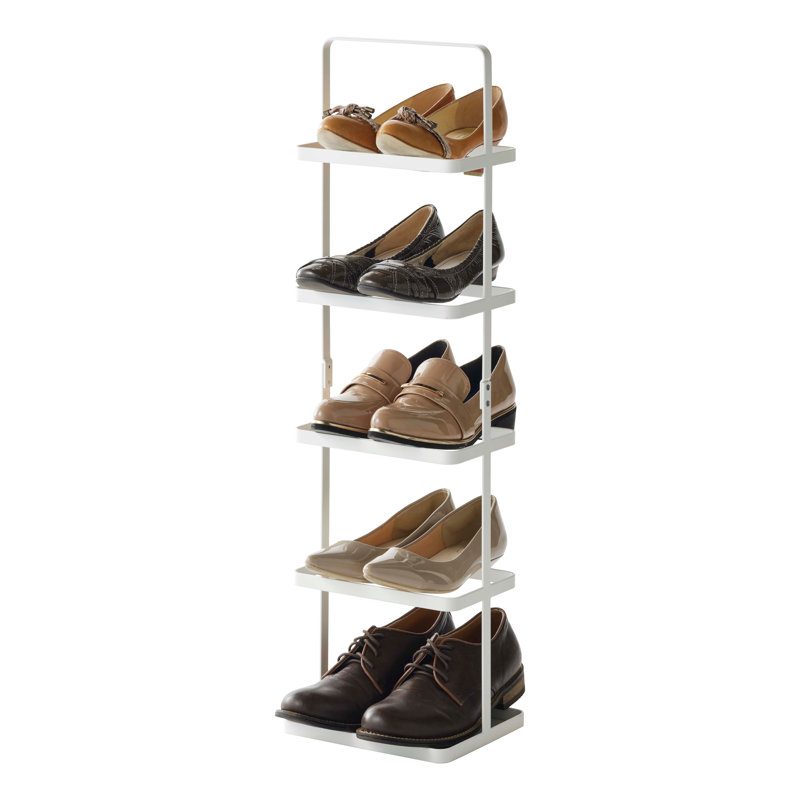 Yamazaki Home Steel Upright 5 Pair Shoe Rack with Handle, White