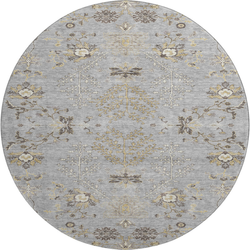 Premium Machine Washable Gurubaksh AMF1156 Floral Rug, Round 8'