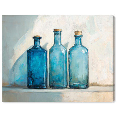 «Three Blue Bottles Canvas Farmhouse» par Art Remedy