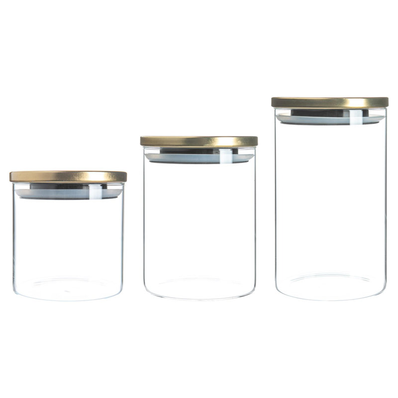 Argon Tableware - Glass Scandi Storage Jars with Metallic Lids - 3 Sizes, Gold