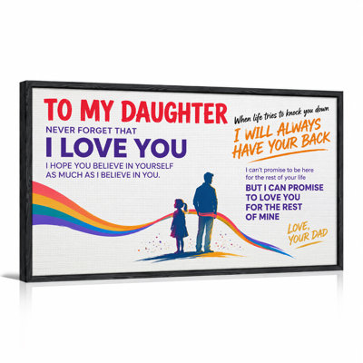 «Dad and Daughter Silhouette Colorful Rainbow Ribbon Citation», art mural sur toile