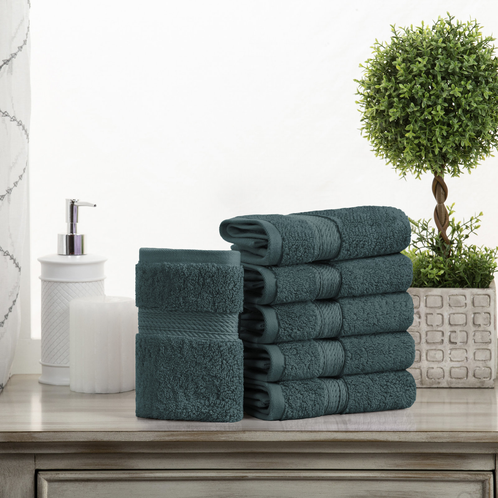 Egyptian Cotton Washcloth Set, Teal, Washcloth - 6 Pack