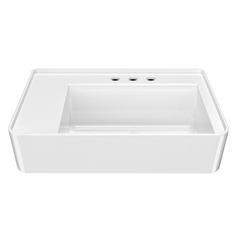 Whitehaus Collection 30" Rectangular Wall Mount Basin With Faucet Drilling And Rear Center Drain Location, 8" Centers