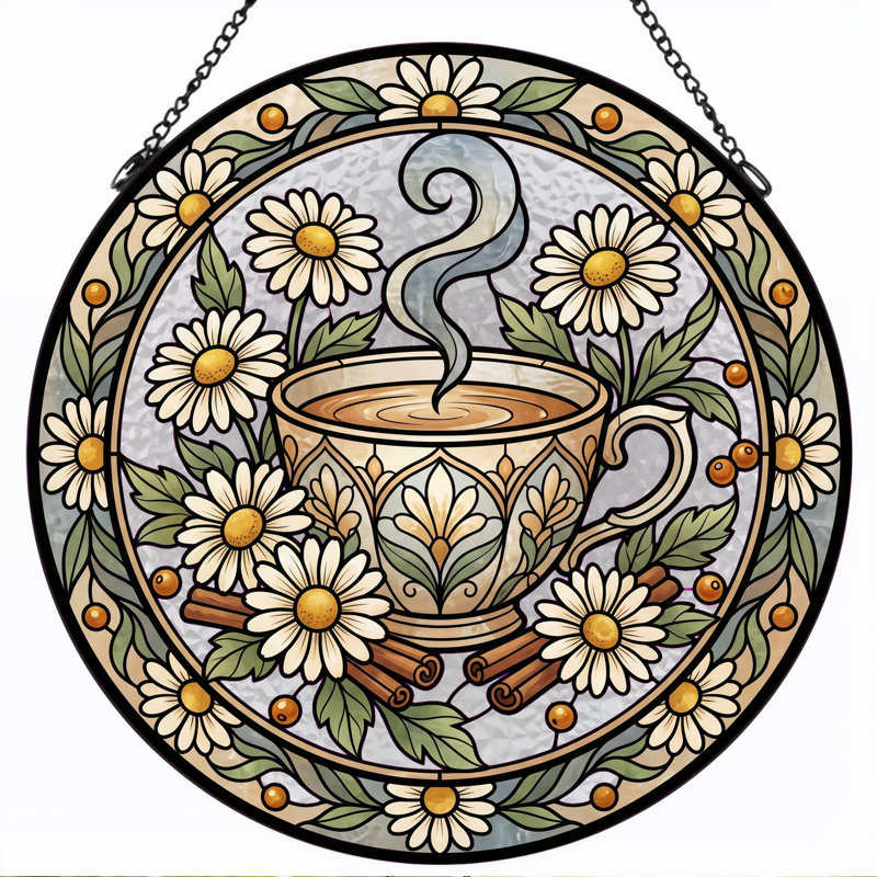 Panneau de vitrail floral en verre coloré H 12 po, H 12 po