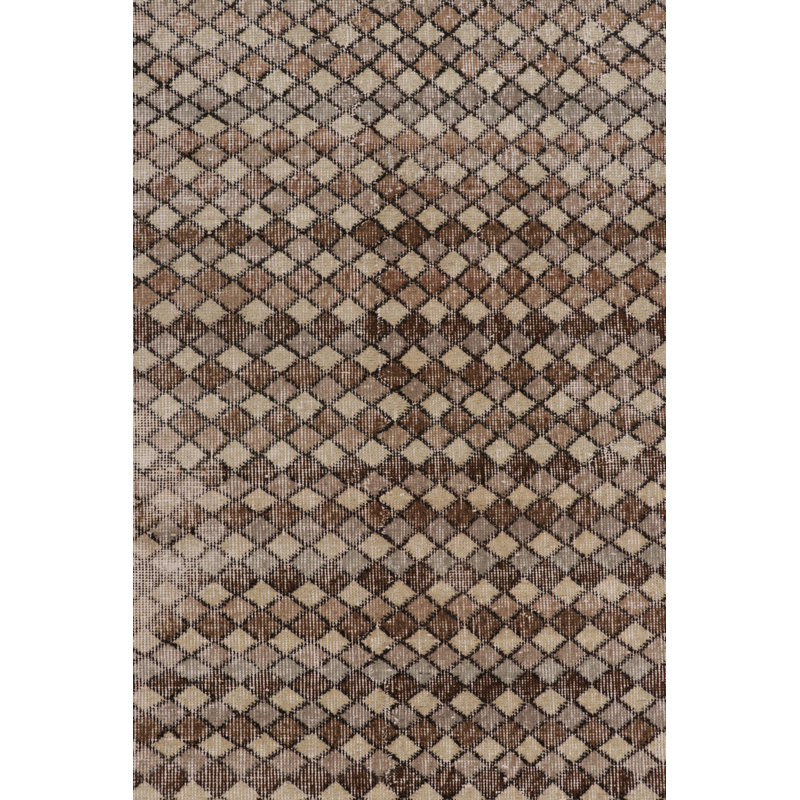 Vintage Distressed Runner Rug, Beige And Brown Geometric Pattern - Rug & Kilim