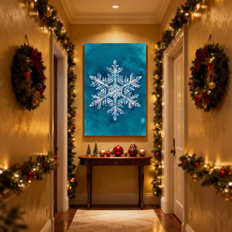 Ensemble de 3 impressions sur toile de Noël flocon de neige sur fond bleu cristal, H 36 po x l 24 po