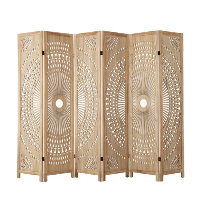 67" H Folding Room Divider, 3 or 6 Panel Privacy Screen with Sunburst Cutout Design, Freestanding Decorative Partition