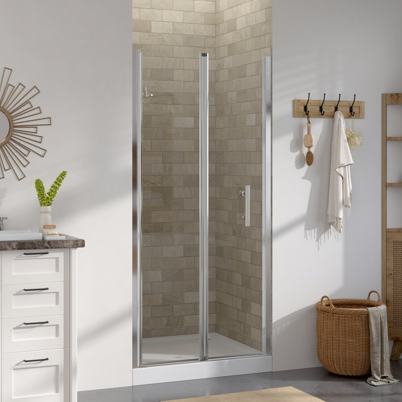 36" W x 72" H Frameless Bi-Fold Glass Shower Door with Tempered Glass and Reversible Installation in Chrome, Chrome, 36"