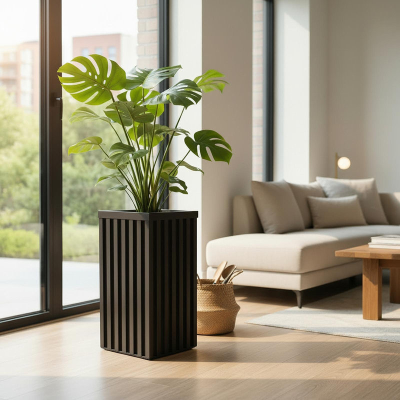 Square Grove Column Planter - Black, Black