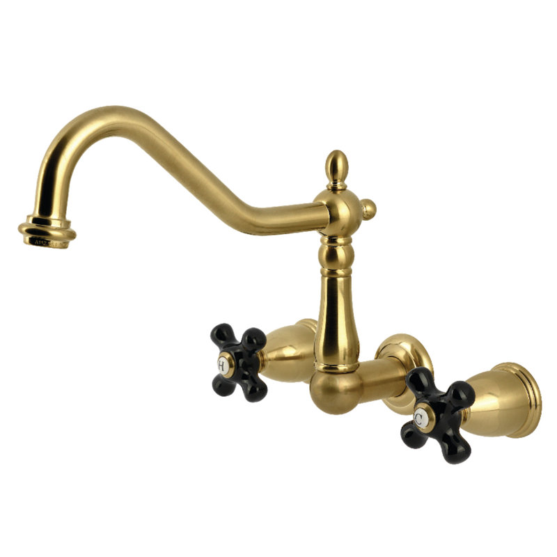 Kingston Brass Duchess Double-Handle 3-Hole Wall-Mount Kitchen Faucet, Brushed Brass