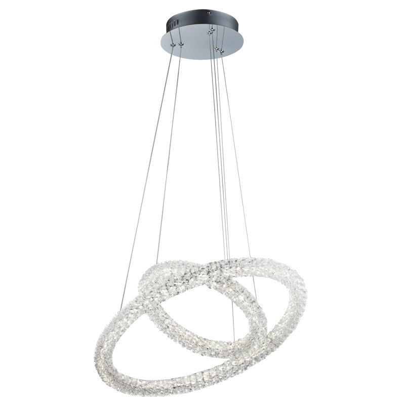 Lustre 2 lumières DEL chrome Rinere avec cristaux transparents