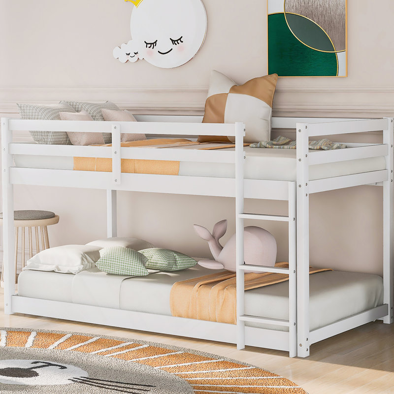 Floor Bunk Bed With Ladder, White