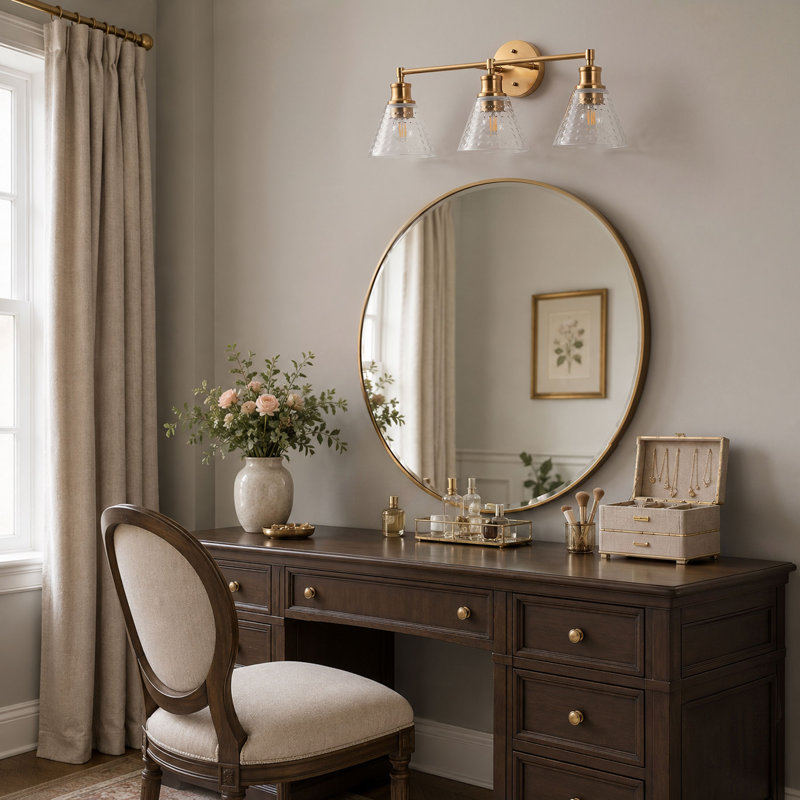 Éclairage pour meuble-lavabo en verre transparent 3 lumières à intensité variable