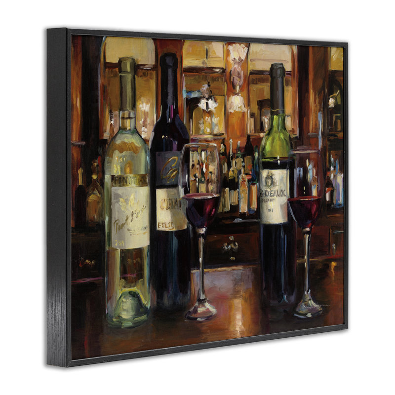 «Reflection of Wine Bottles», art de la giclée encadrée par Marilyn Hageman, Giclée encadrée noir minuit, H 16 po x l 20 po