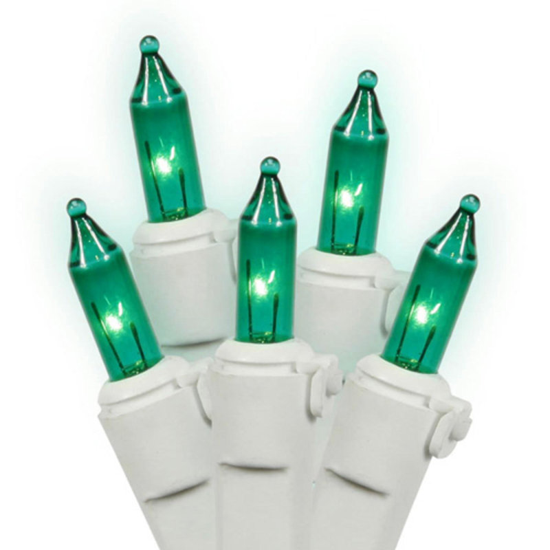Christmas Mini Light Set - White Wire, Teal, 16 FT