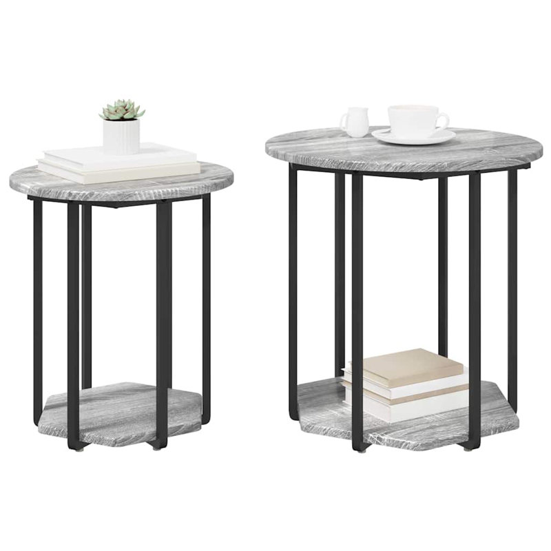  Side Table Set 2 Pcs Artisan Oak And Black 50 X 50 X 50.5 Cm, Grey Sonoma