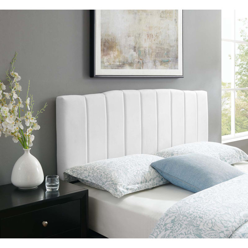 Camilla Channel Tufted Performance Velvet Headboard, White, Full/Queen