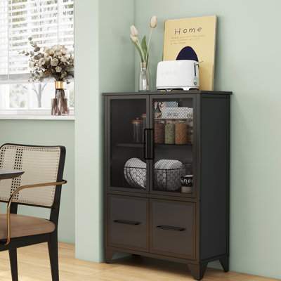 4 Black Storage Unit With Adjustable Shelf For Kitchen Decor Sideboard 4 Iron Doors, Metal Frame, And Entryway