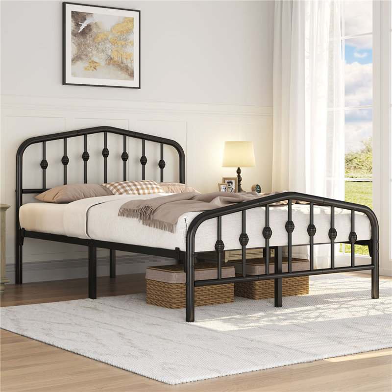 Metal Bed with Arched Headboard and Footboard, Double (4'6), Black