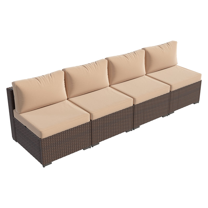4 -Person Rattan Patio Safo With Cushions, Beige, Black