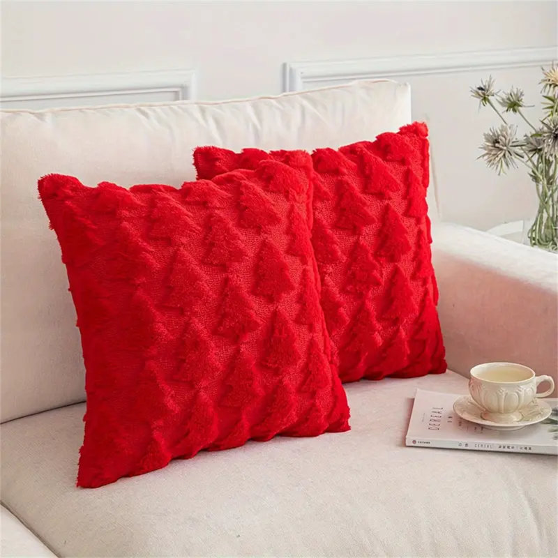 Christmas Tree Throw Pillow Cases Set Of 2, Red