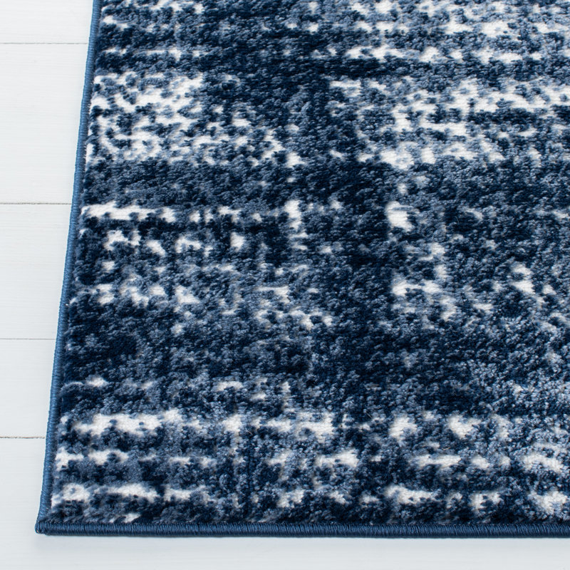 Tapis bleu marine / ivoire, Rectangulaire 4 pi 5 po x 6 pi 5 po