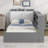 Twin Wood Platform Bed Frame, Storage Headboard, Shelves, 2 Drawers-550000544