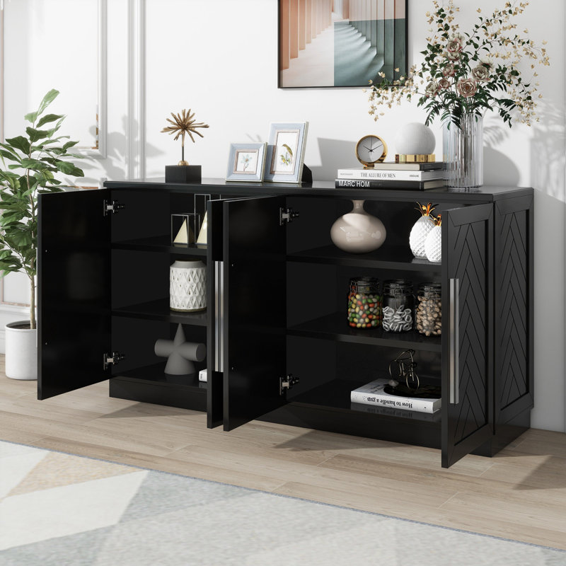 Sideboard With 4 Doors Large Storage Space Buffet Cabinet, Black