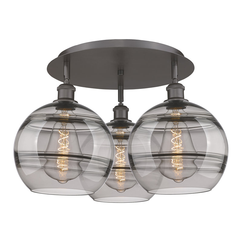 Plafonnier semi-encastré Glassoff, Gris fumée clair, H 12,63 po x l 21,75 po x P 21,75 po, Bronze huilé