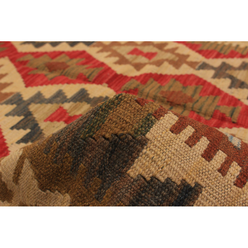 Tapis rouge / noir en laine fabriqué à la main Alita